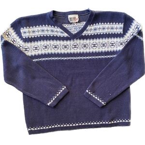 Y2K Vintage Snowflake Sweater Navy Nordic Fair Isle Fairy Grunge Cottage Ski Top
